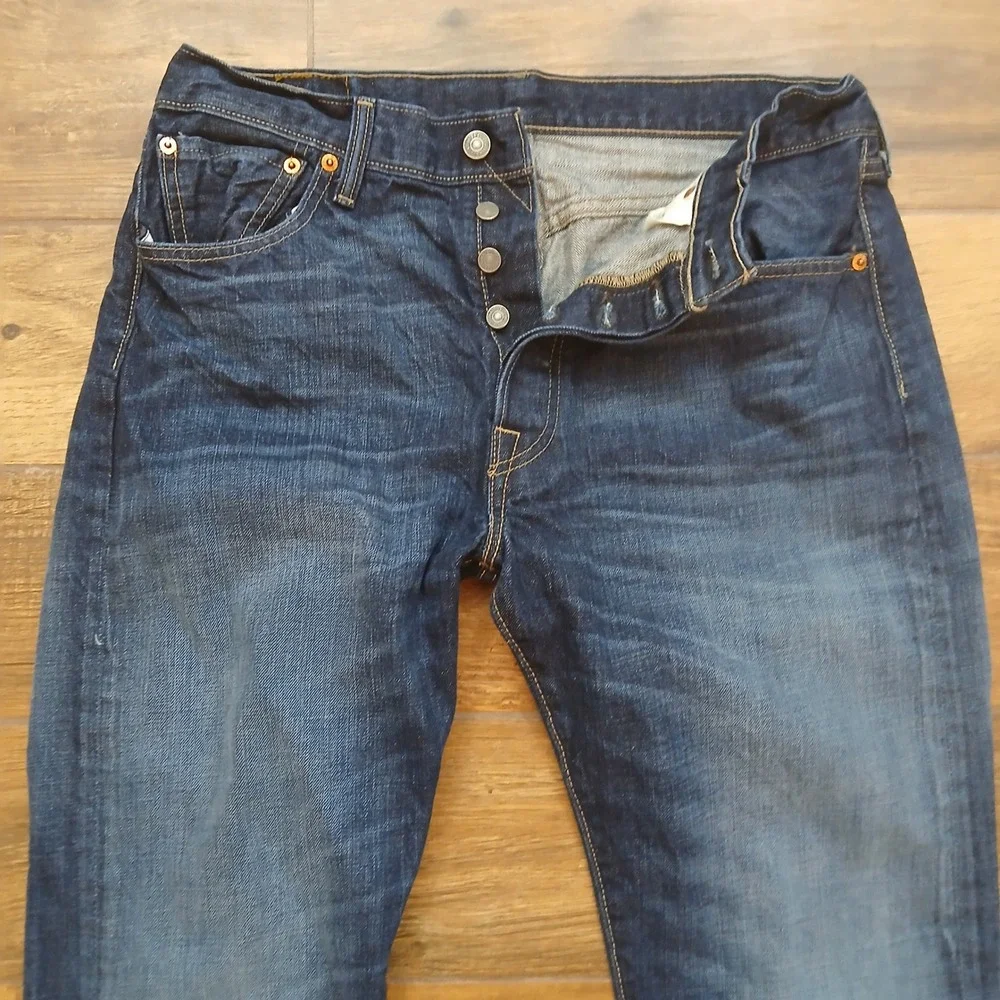 Levi's 501 Jeans Men 34x30 (FITS 31x28) Dark Blue Button Fly Straight Leg Denim